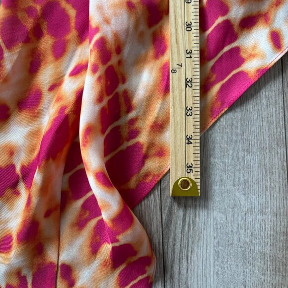 Haute Hippie Cowl Neck Asymmetrical Silk Blouse Tunic Pink Orange Tie Dye Boho - Picture 14 of 15